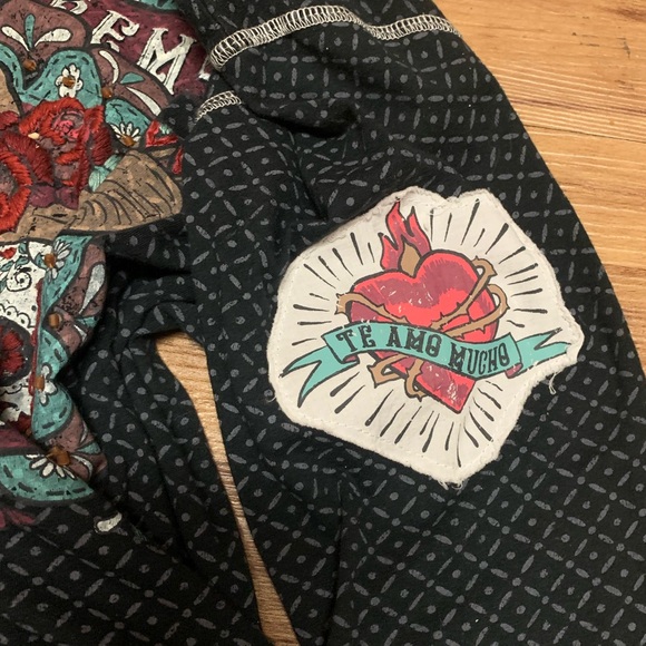 Double D Ranch Black Long Sleeve Día del Gigante Design Embroidery Top Cotton - Picture 11 of 16